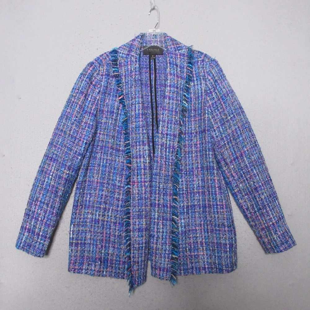 Carlisle Collection Blazer 8 Purple Wool Blend Fringe Old Money Timeless Style